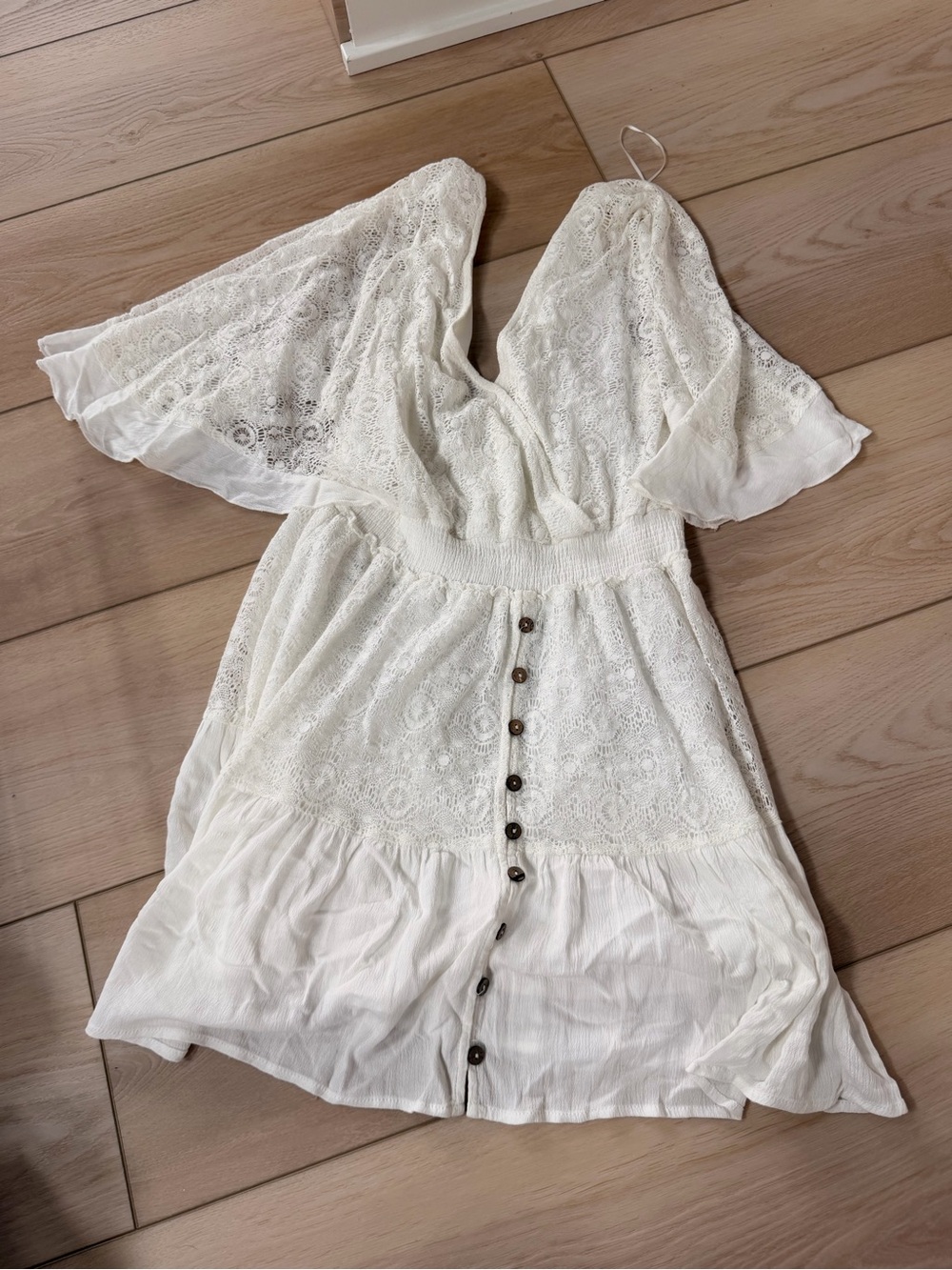 MARBLE White Lace Button-Front Mini Dress
